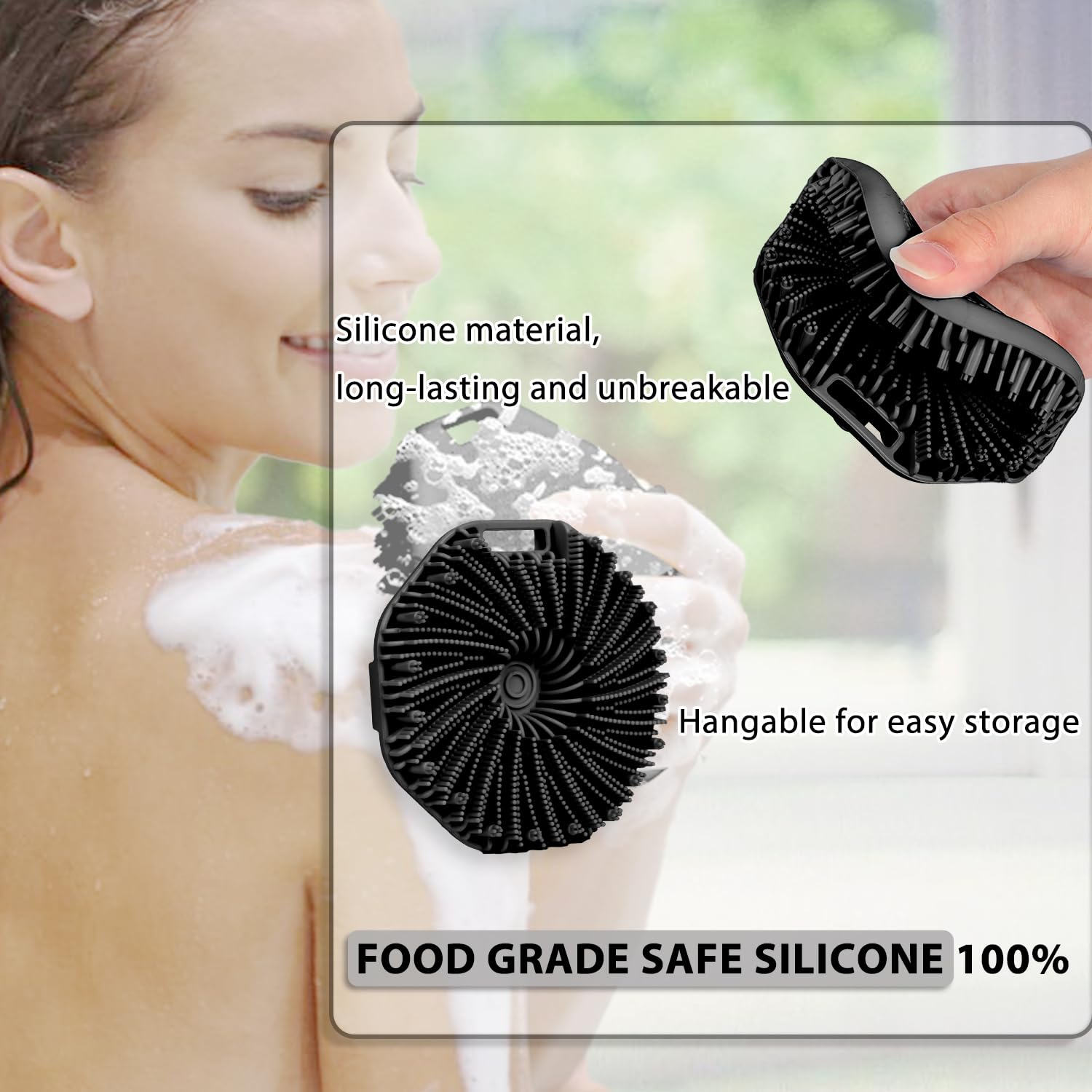 Silicone Body Scrubber, Exfoliating Body Scrubber for Sensitive Skin, Silicone Body Scrubber Shower Brush, Silicone Body Brush for Showering (Black, 1Pcs)