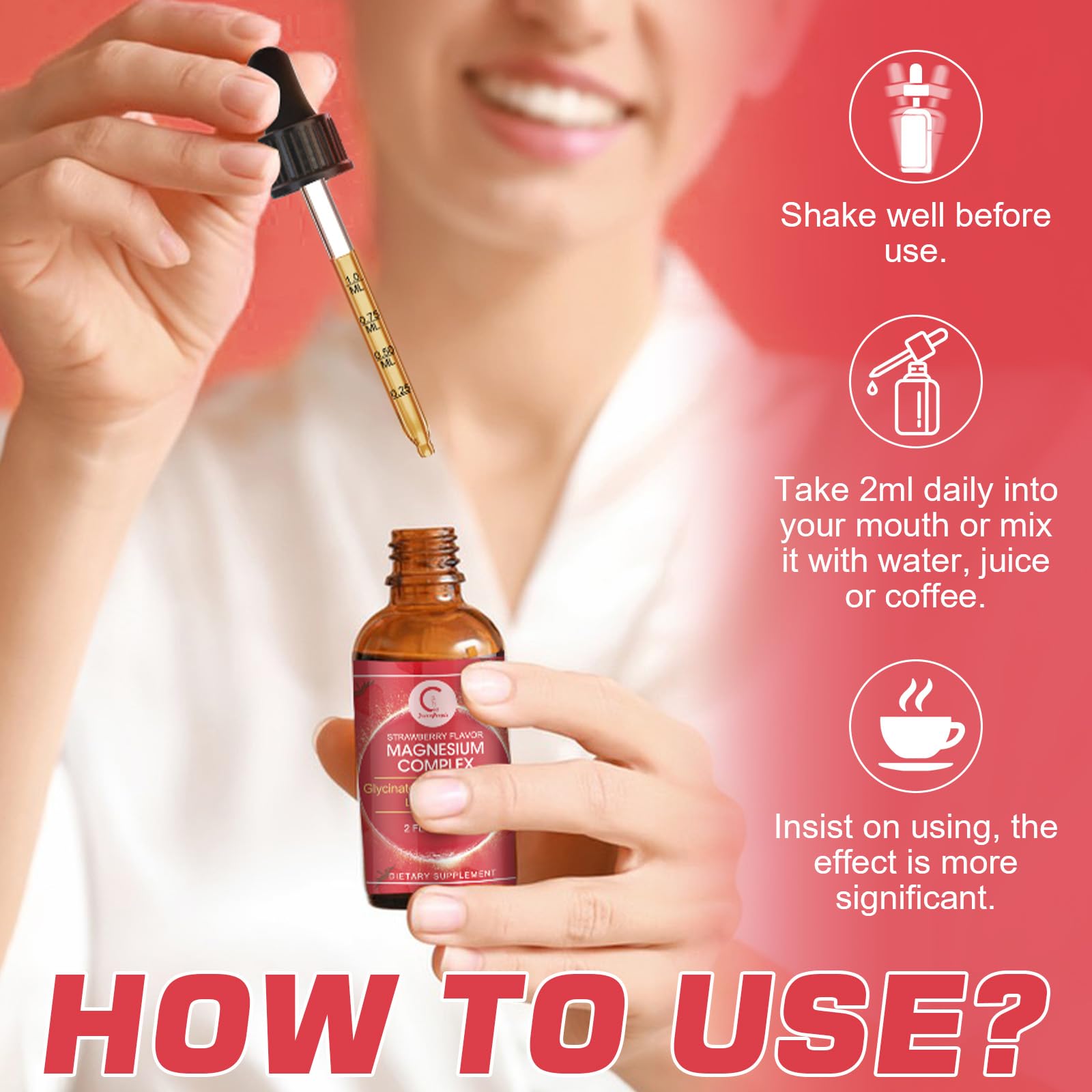 (2 Pack) Magnesium Glycinate Liquid Drops with Citrate & Taurate,Triple Magnesium Complex Supplement with Calcium, Potassium for Energy, Sleep, Muscle, Immune, Sugar Free, Strawberry Flavor, 4 Fl OZ