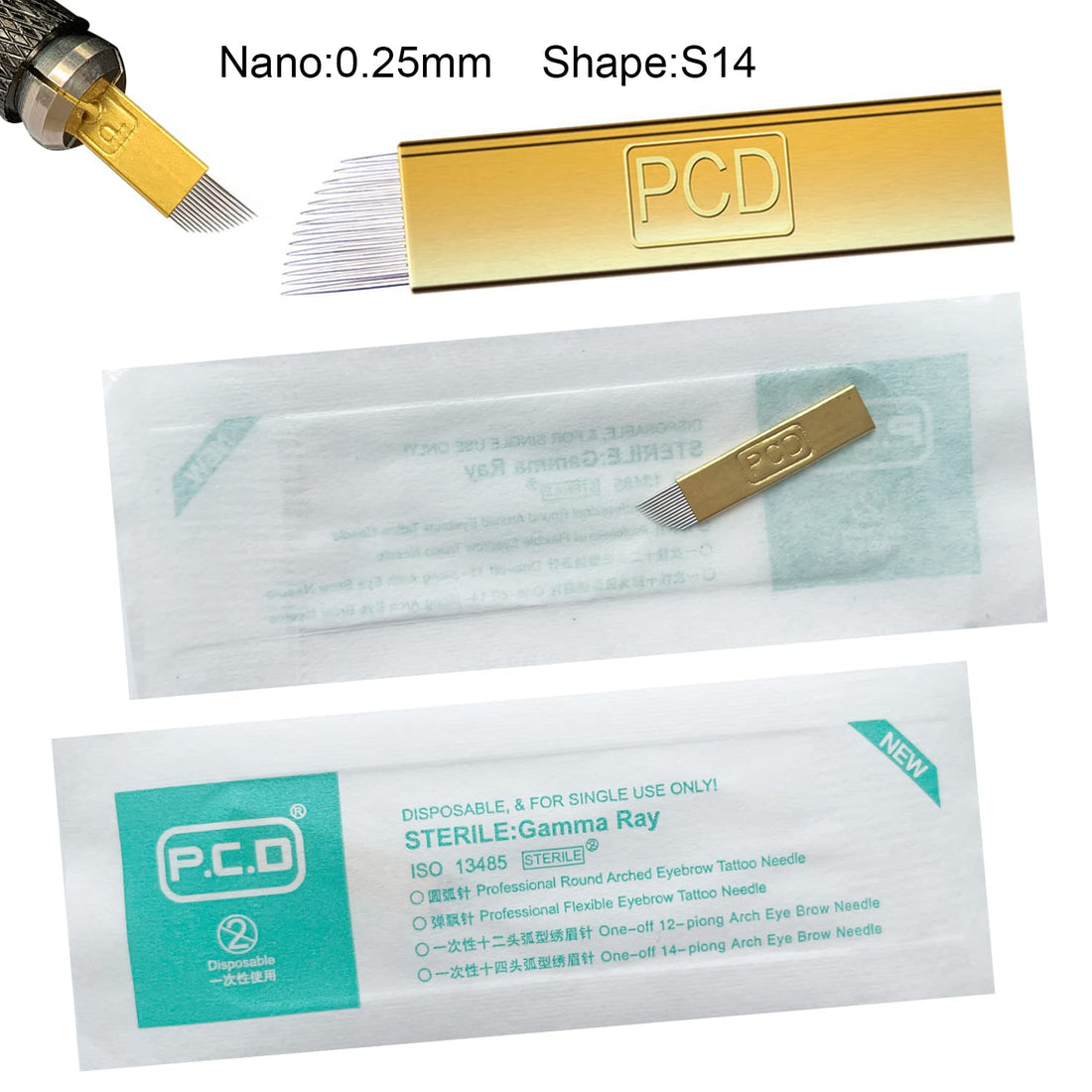 Linyansz Pcd Needles: Disposable Eyebrow Microblading Needles, Lip Tattooing Microblades Permanent Makeup Blades For Single Use Only (Pcd12+Pcd14+Pcd19U) 30Pcs