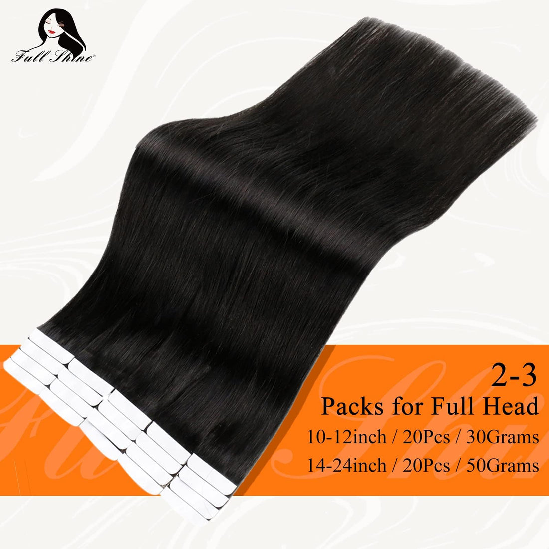 Fshine Tape in Hair Extensions Black Hair Extensions Human Hair 10 Inch Remy Tape in Hair Extensions for Women Seamless Tape in Extensions 30 Grams 20 Pieces Skin Weft Tape in Human Hair