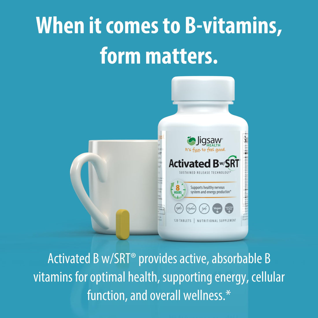 Jigsaw Health Activated B w/SRT | Supports Healthy Nervous System and Energy Production | 120 Tablets