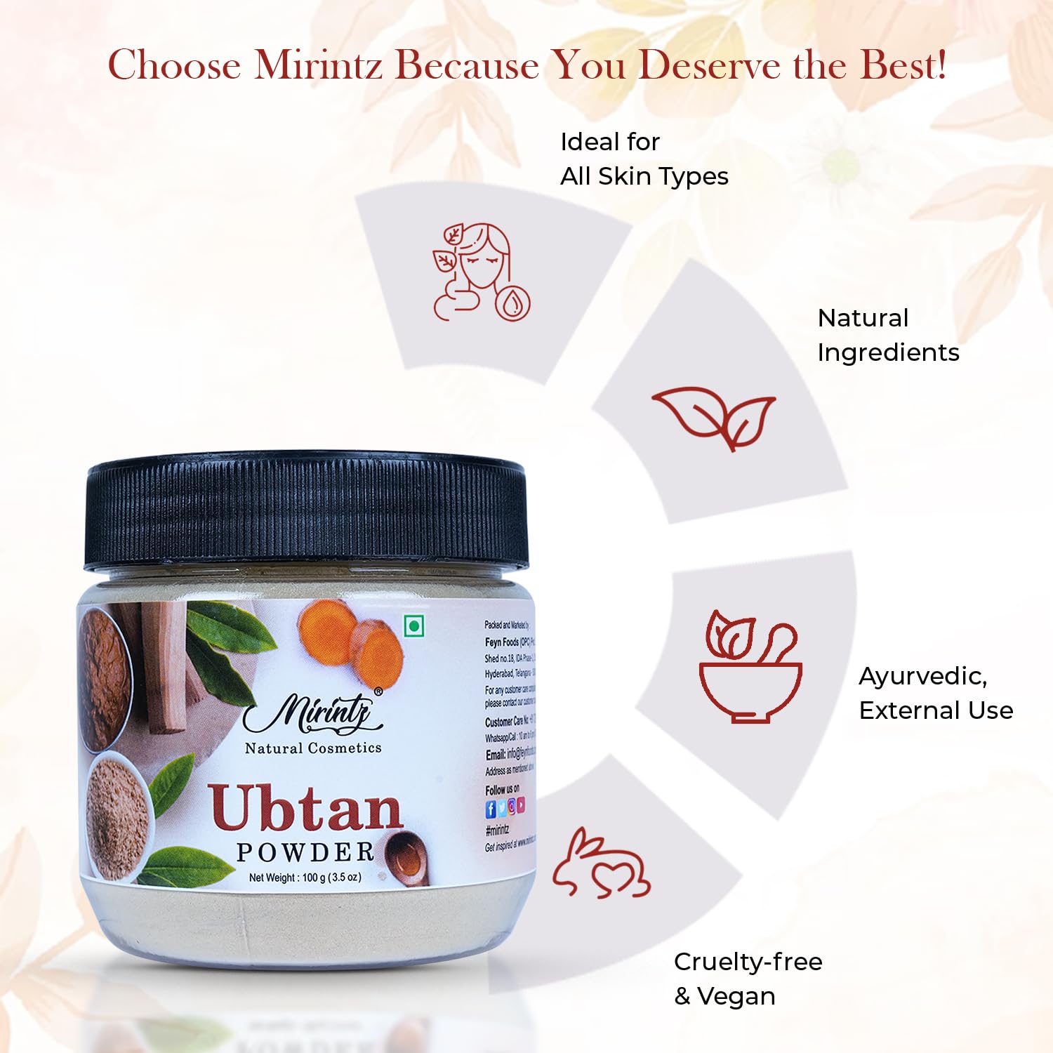 Mirintz 100% Natural Ubtan Powder | (100 gms) Pure Ubtan Powder for Women & Men | Ubtan Face Pack for Skincare & body Scrubs for Women | Herbal Tan Remover | DIY Tan Removal Mix & Detan Face Mask