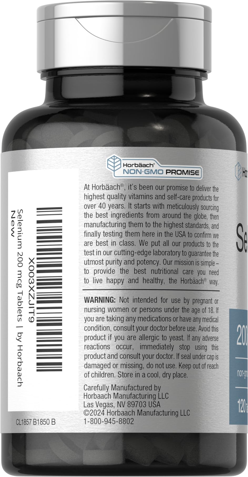 Horbäach Selenium 200mcg Supplement for Women & Men | 120 Tablets | Non-GMO and Gluten Free
