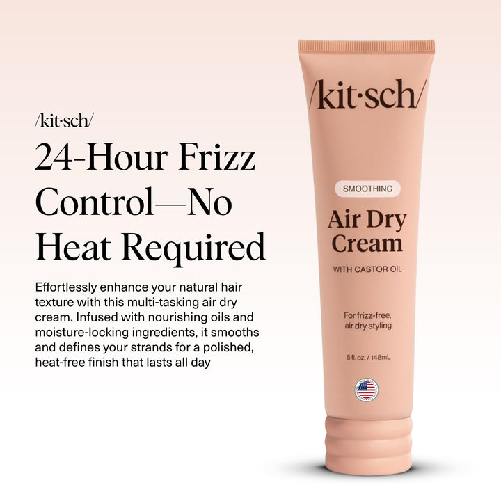 Kitsch Smoothing Air Dry Cream for Hair – Frizz Control Hair Care Product with Castor Oil & Coconut Oil – Weightless Styling Cream - Enhances Natural Texture Appearance, 24-Hour Smooth Finish – 5 oz