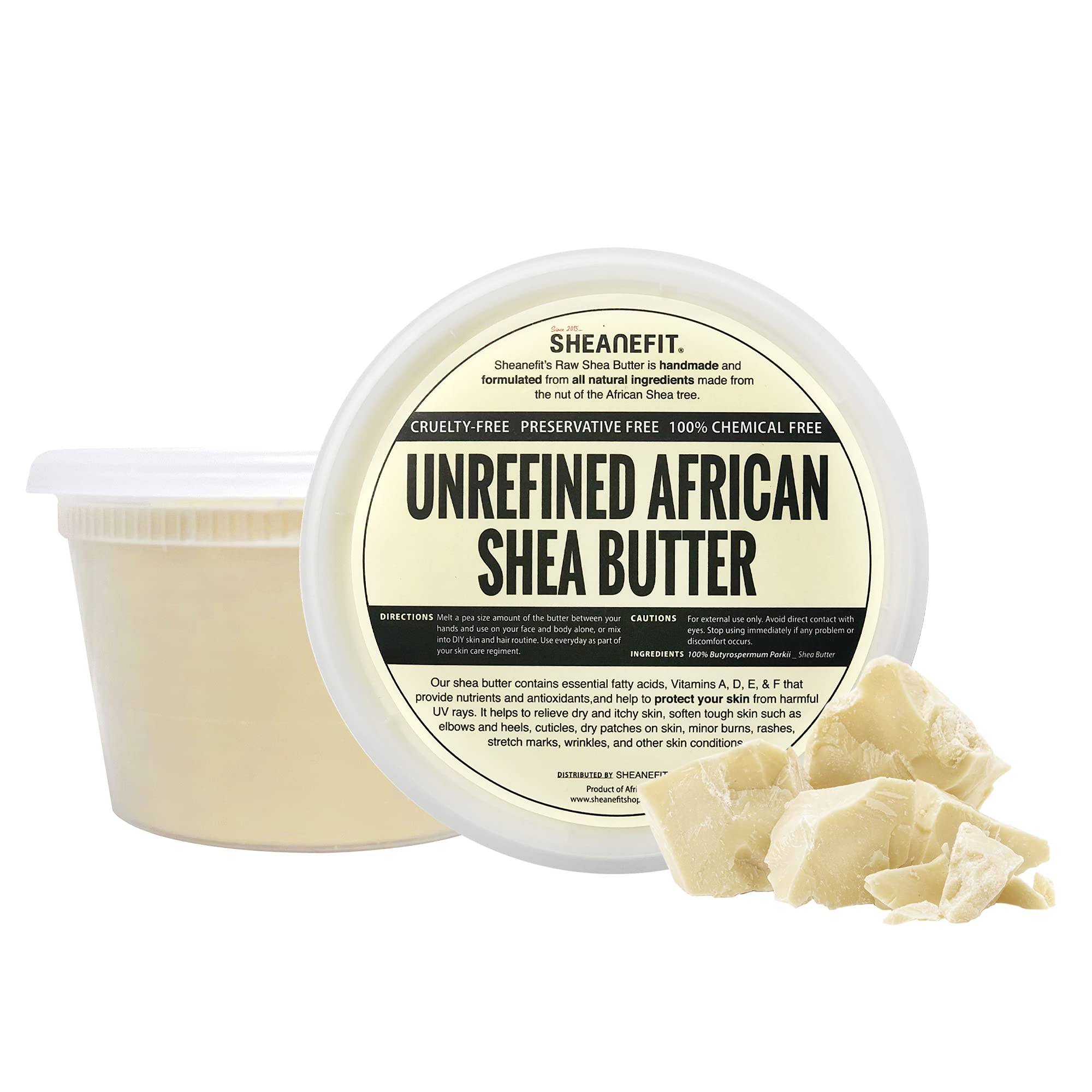 Sheanefit Raw Unrefined African Shea Butter, Natural Body Butter, Soft & Smooth Daily Moisturizer For Face & Body Ivory 16oz (Pack of 1)