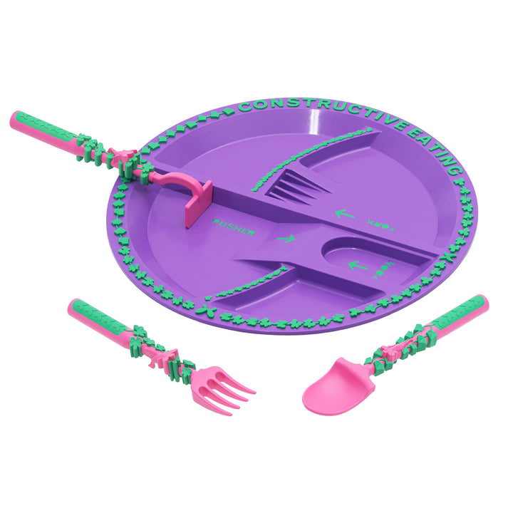 Constructive Eating Plate and Utensils Set - Made in USA - Toddler Dinnerware, Kids Dinnerware and Utensils Set for Ages 1-3, Toddler Utensils 2 and 3 Year Old, Divided Toddler Plates (Garden Fairy)