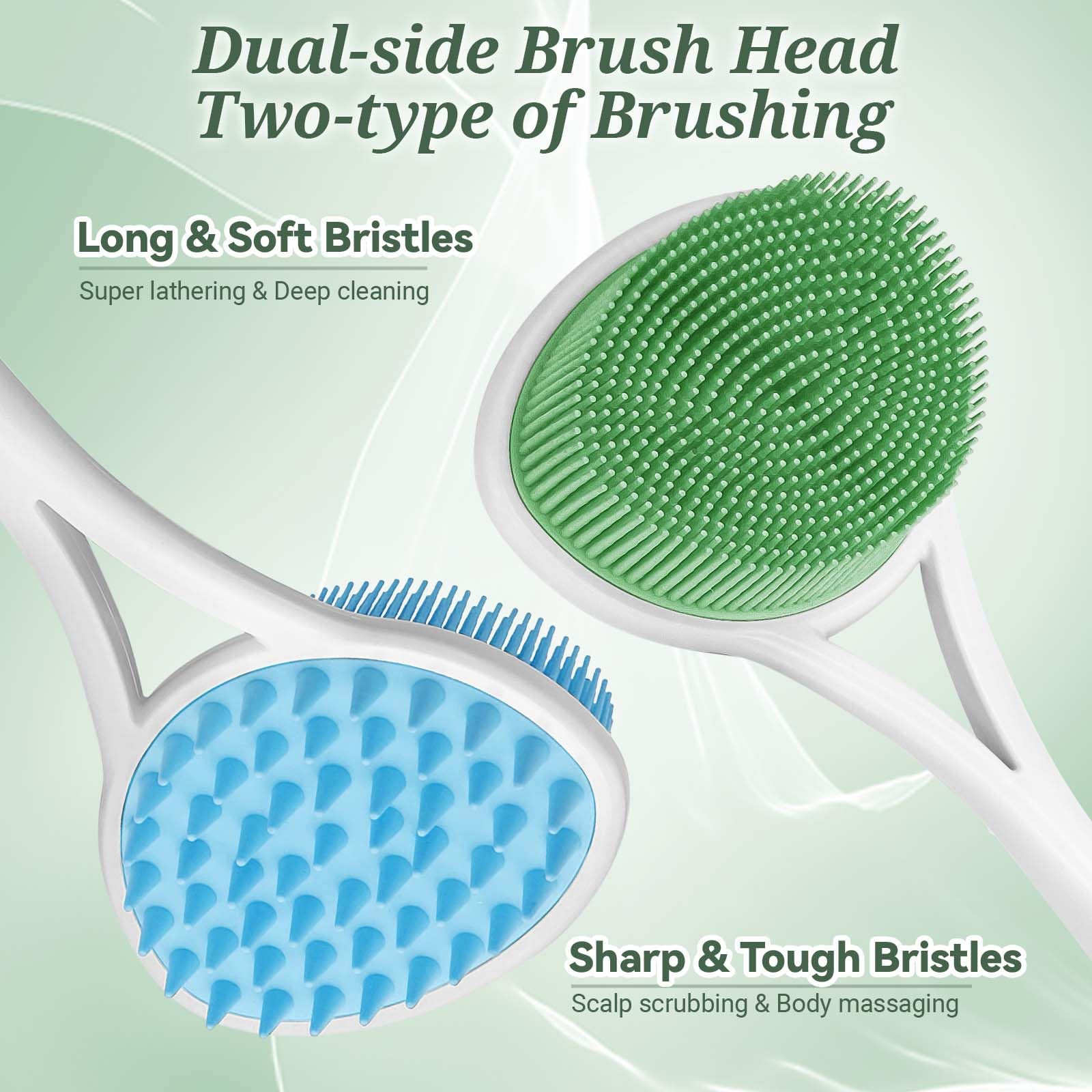 GEENOA Silicone Back Scrubber & Body Scrubber Set, 15.35’’ Back Scrubber for Shower with Dual-Side Brush Head, Silicone Loofah with Soft Bristles, Exfoliating Body Scrubber in Shower(Black-2PCS)