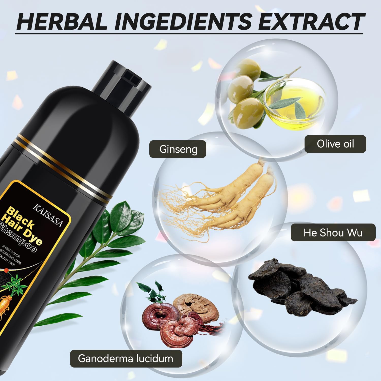 Natural Black Hair Dye Shampoo Instant & Easy 3-in-1 Hair Color Solution for Men and Women - Herbal Formula, Ammonia-free, Lasts 30 Days - 16.90 oz