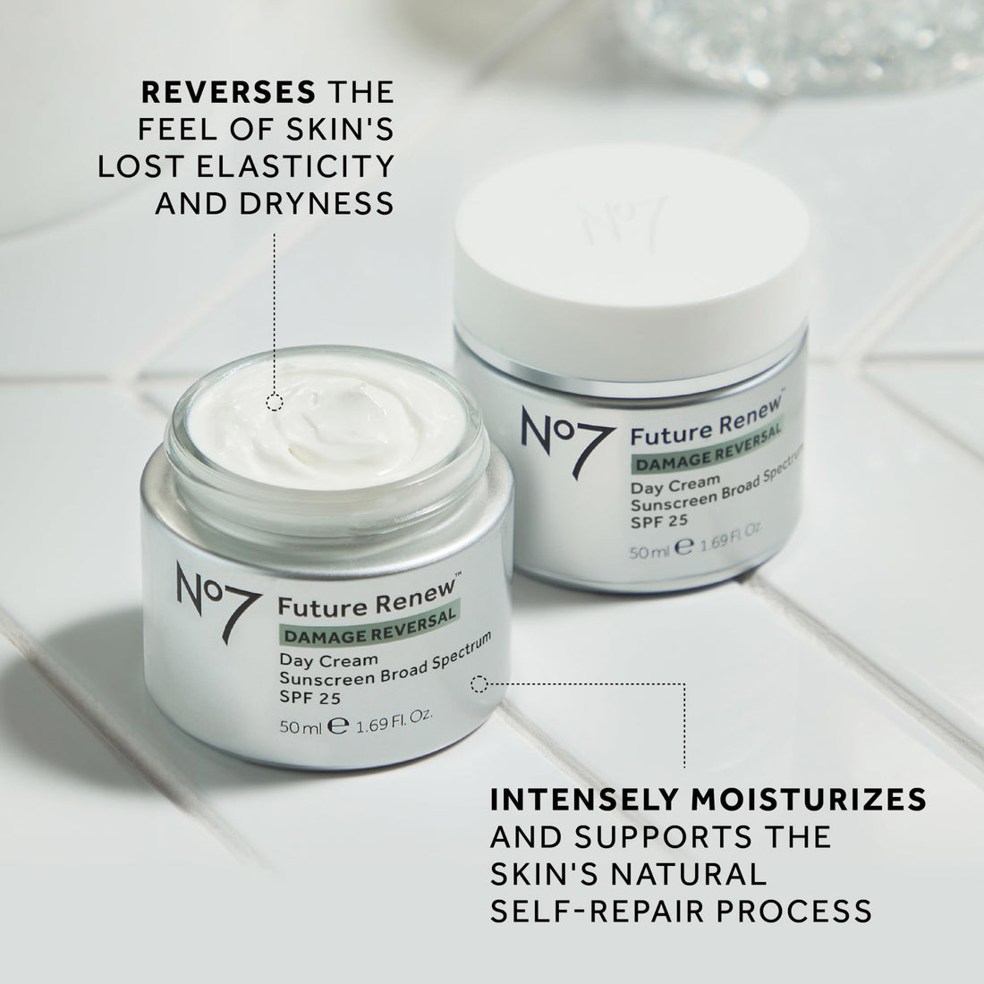 No7 Future Renew Damage Reversal Day Cream SPF 25 - Anti Aging Moisturizer with SPF for Visible Sun Damage - Protects, Moisturizes & Reverses Dullness - Suitable for All Skin Types (1.69 Fl Oz)
