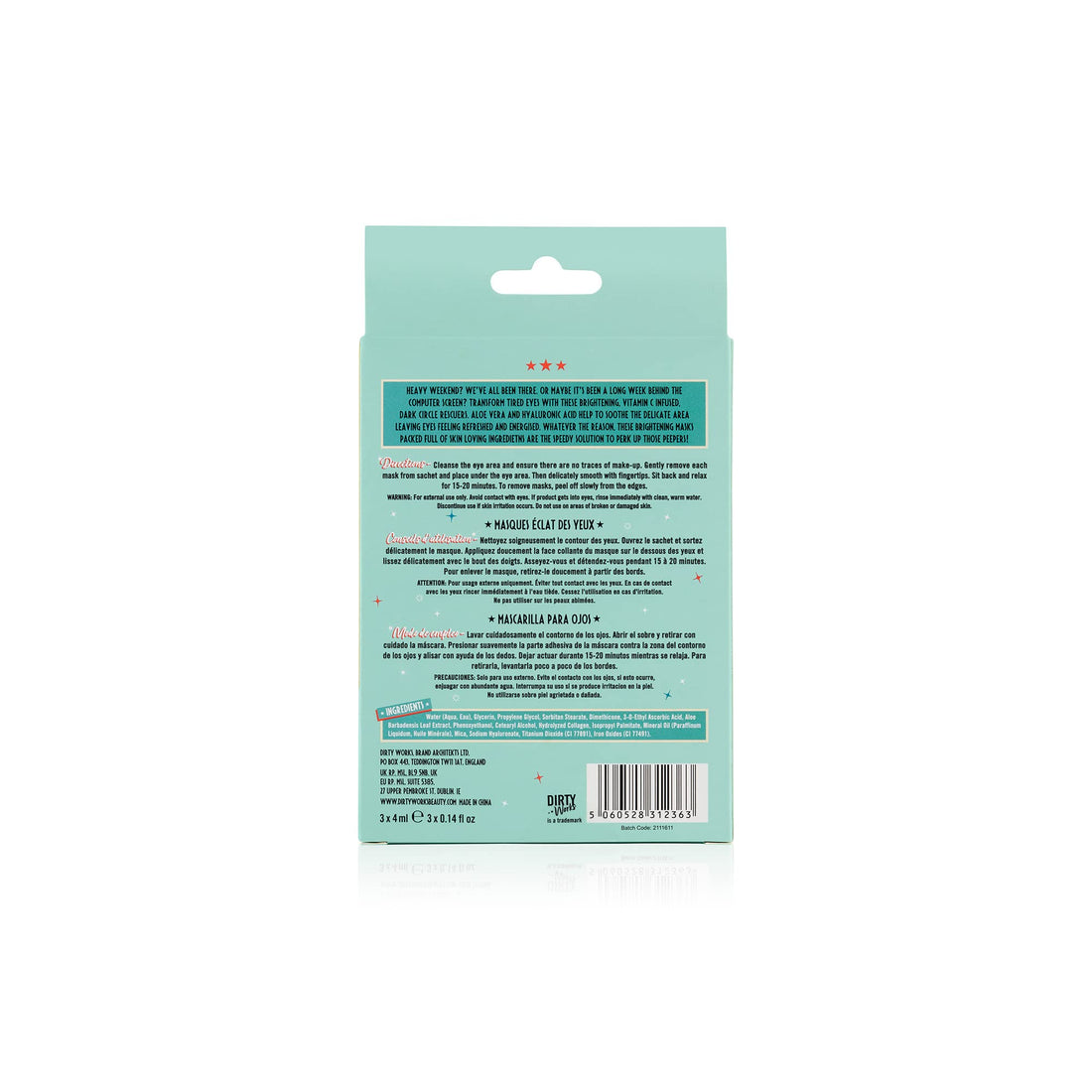 Dirty Works Brightening Eye Masks, 3 Pairs.