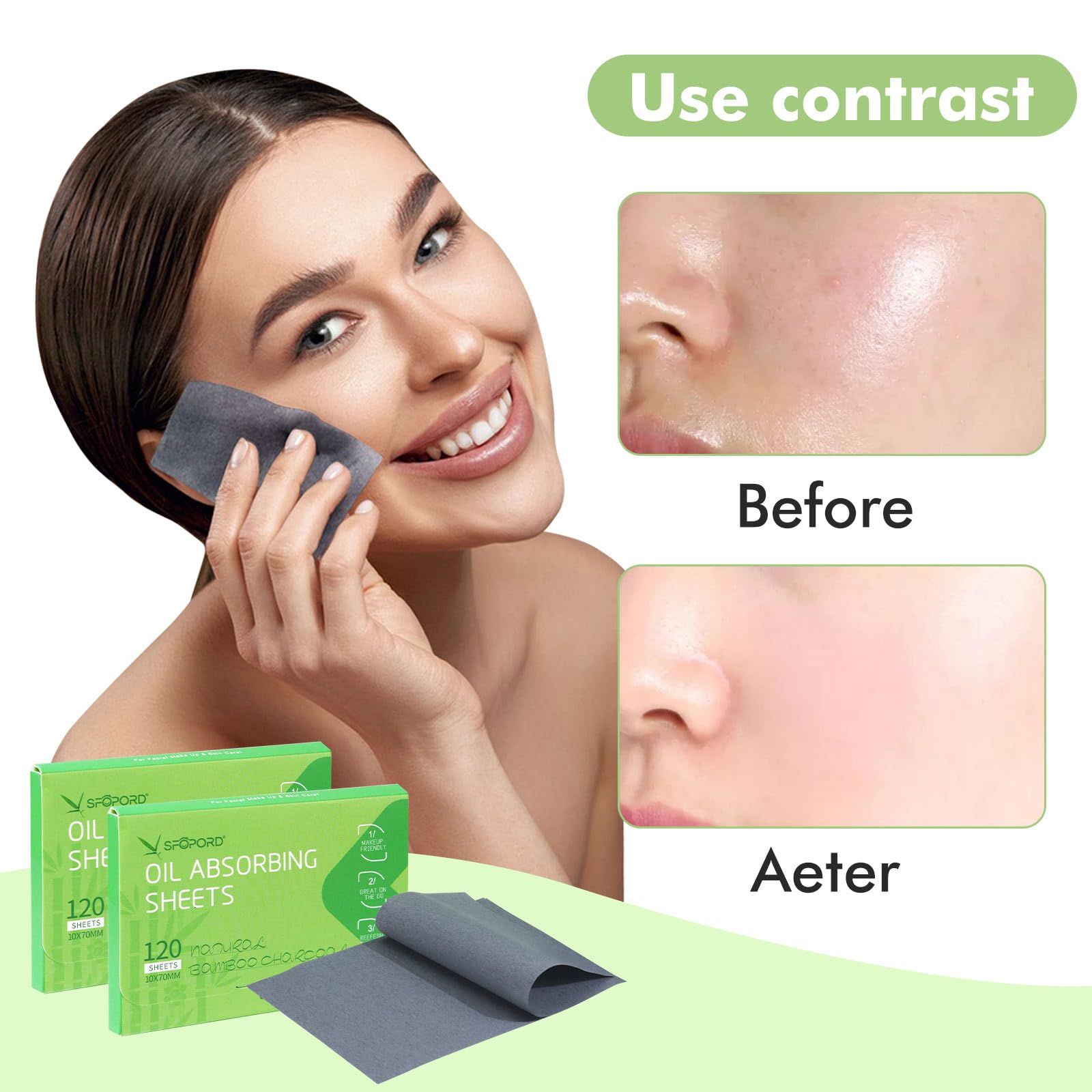 Oil Absorbing Sheets with Bamboo Charcoal - 4 Pack (480 sheets) Oil Blotting Sheets For Face, 20% More Makeup Friendly High-performance Handy Face Blotting Paper for Oily Skin