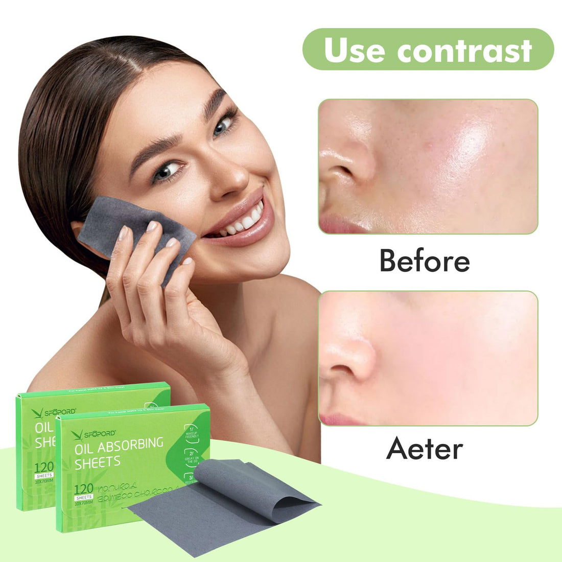 Oil Absorbing Sheets with Bamboo Charcoal - 4 Pack (480 sheets) Oil Blotting Sheets For Face, 20% More Makeup Friendly High-performance Handy Face Blotting Paper for Oily Skin