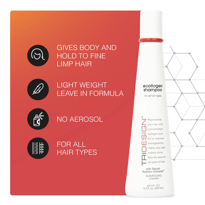 TRIDESIGN Ecollogen Moisturizing Shampoo - Hydrating Hair Shampoo For Natural Hair, Unisex, Thickening & Volumizing Shampoo, Unscented, Non-fragrance Shampoo Gentle Cleanser- 10.5 oz
