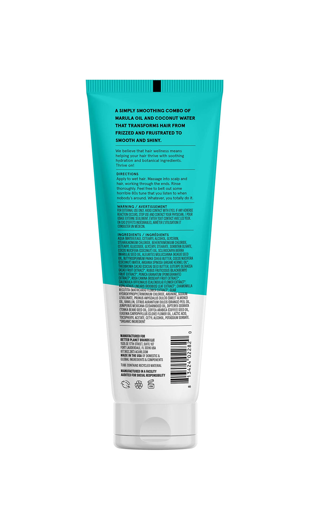 Acure Simply Smoothing Conditioner – Frizz Control & Nourishing Treatment for Silky Hair, Enhances Shine & Softness - Coconut Water & Marula Oil, 8 Fl Oz