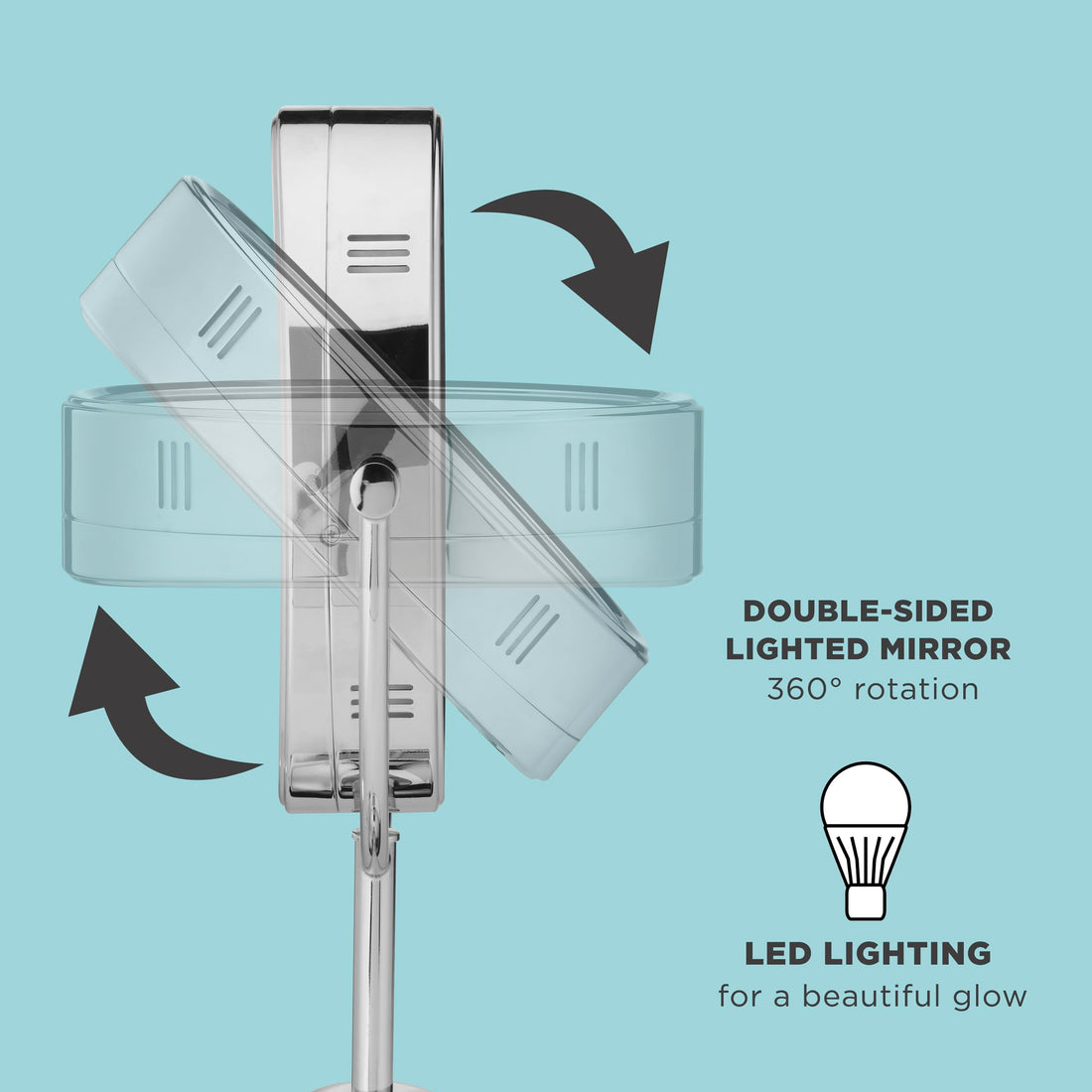 Conair Reflections Double-Sided Lighted Vanity Makeup Mirror, 1x/7x magnification, Polished Chrome