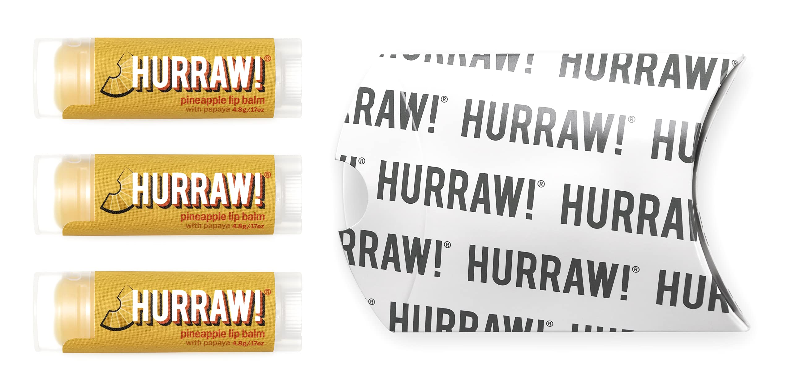 Hurraw! Pineapple Lip Balm, 3 Pack: Organic, Certified Vegan, Cruelty and Gluten Free. Non-GMO, 100% Natural Ingredients. Bee, Shea, Soy and Palm Free. Made in USA