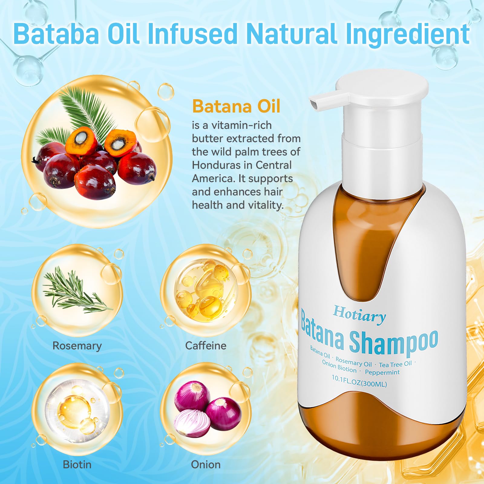 Raw Batana Oil Shampoo for Hair Growth Dr. Sebi, Organic Batana Oil Hair Loss Shampoo with Rosemary Oil, Onion, Biotin, Caffeine, Tea Tree Oil, Nourishing Repair Damage Hair for Men & Women