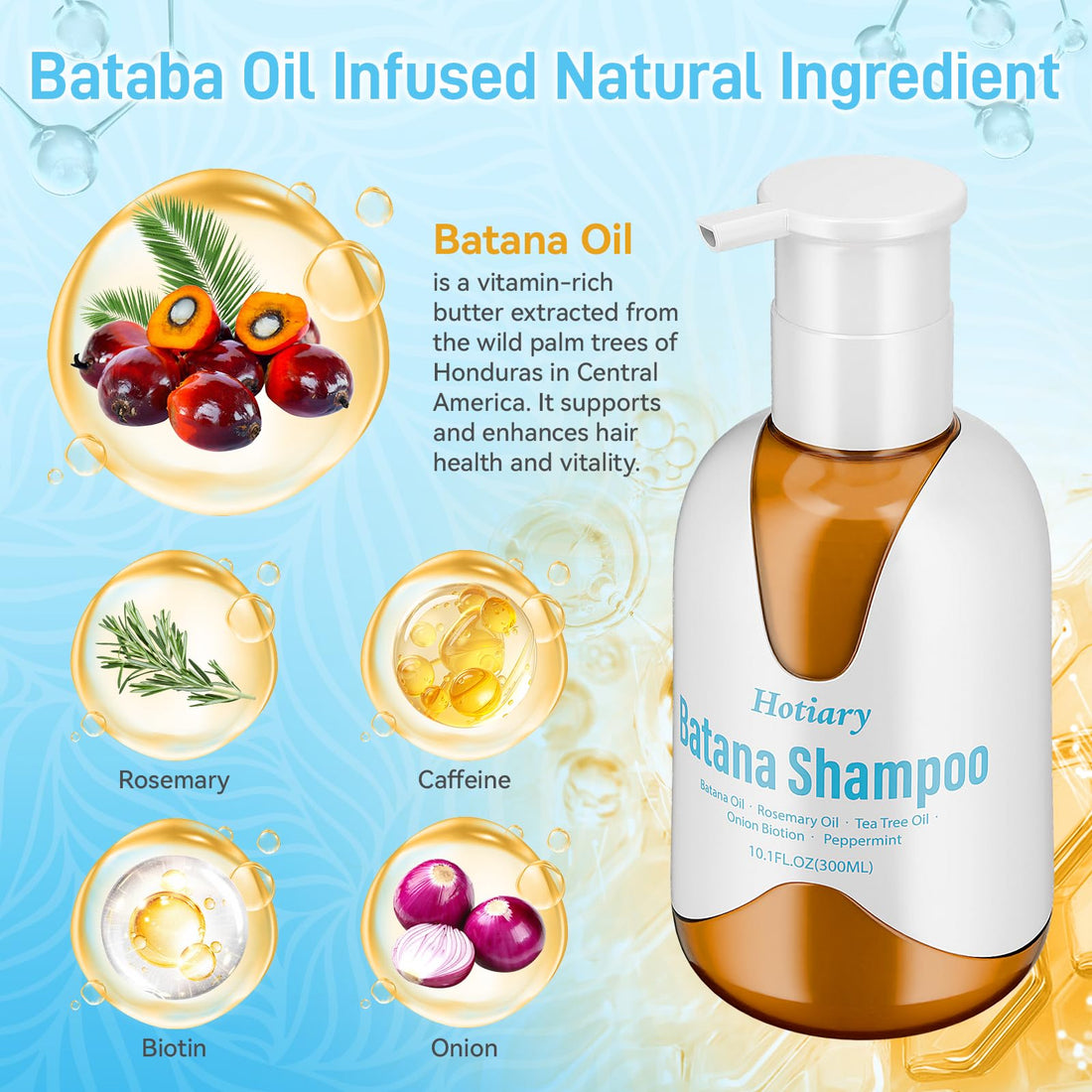 Raw Batana Oil Shampoo for Hair Growth Dr. Sebi, Organic Batana Oil Hair Loss Shampoo with Rosemary Oil, Onion, Biotin, Caffeine, Tea Tree Oil, Nourishing Repair Damage Hair for Men & Women