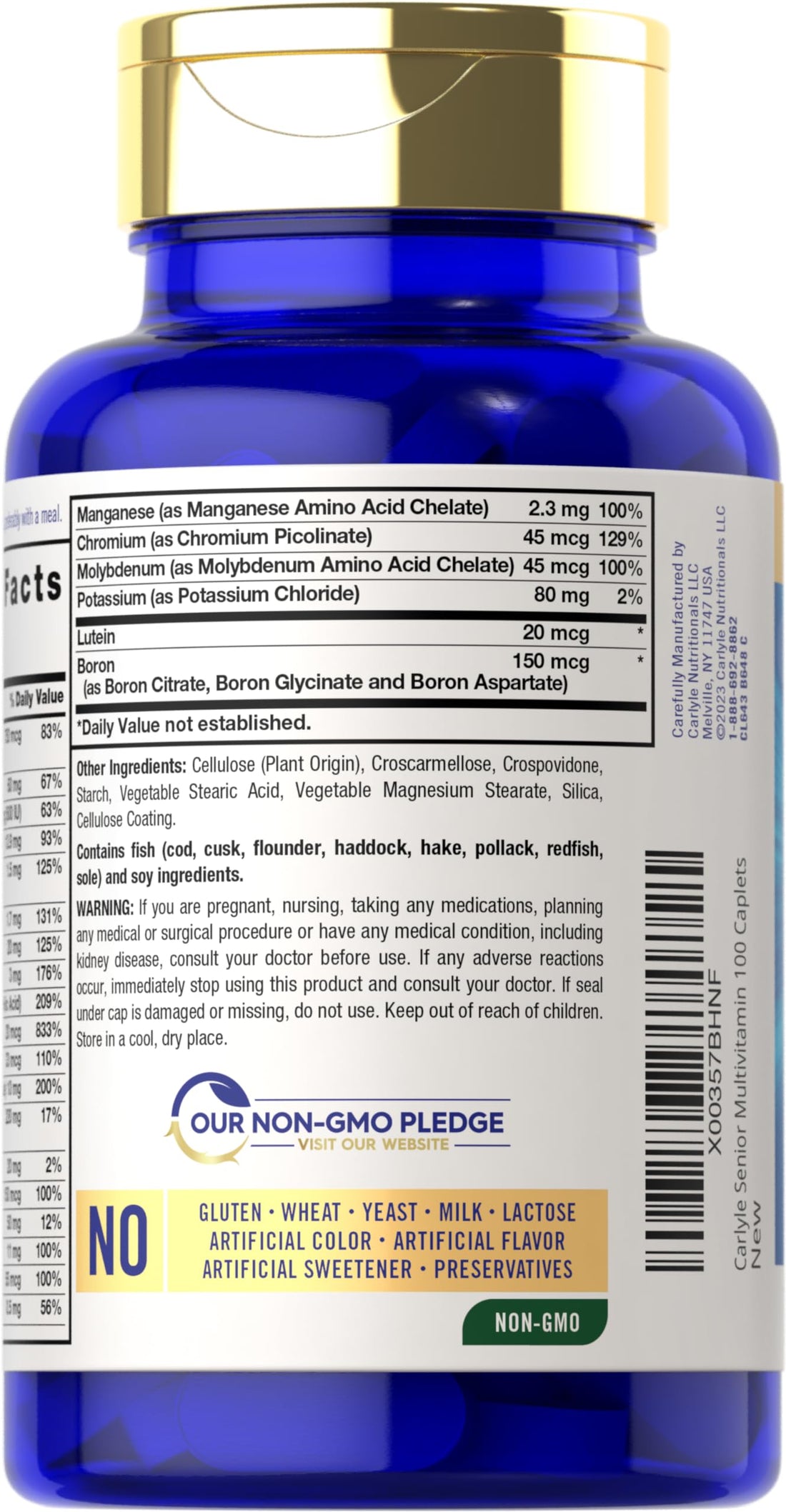 Carlyle Senior Multivitamin for Over 60 | 100 Caplets | with Lutein & Lycopene | ABC Advanced Supplement for Men and Women | Non-GMO, Gluten Free