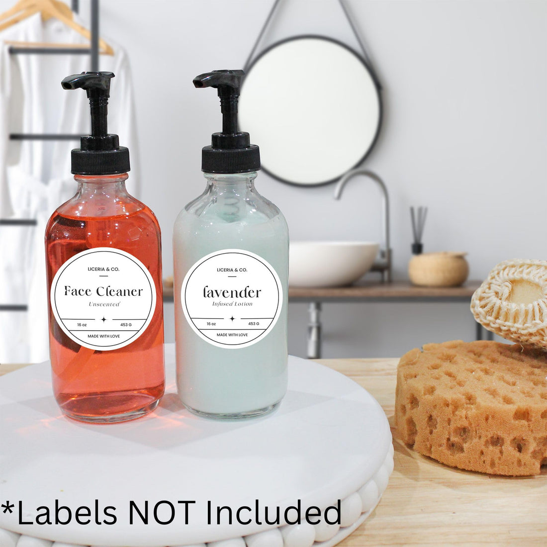 Cornucopia Brands 8 oz Clear Glass Boston Round Pump Bottles (4 Pack)