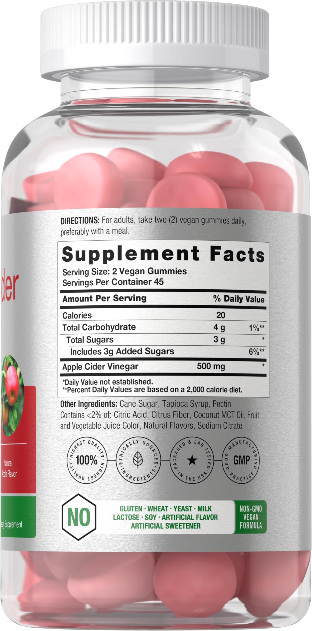 Horbäach Vegan Apple Cider Vinegar Gummies | 90 Count | ACV Supplement | Apple Flavor | Non-GMO, Gluten Free Gummies for Adults