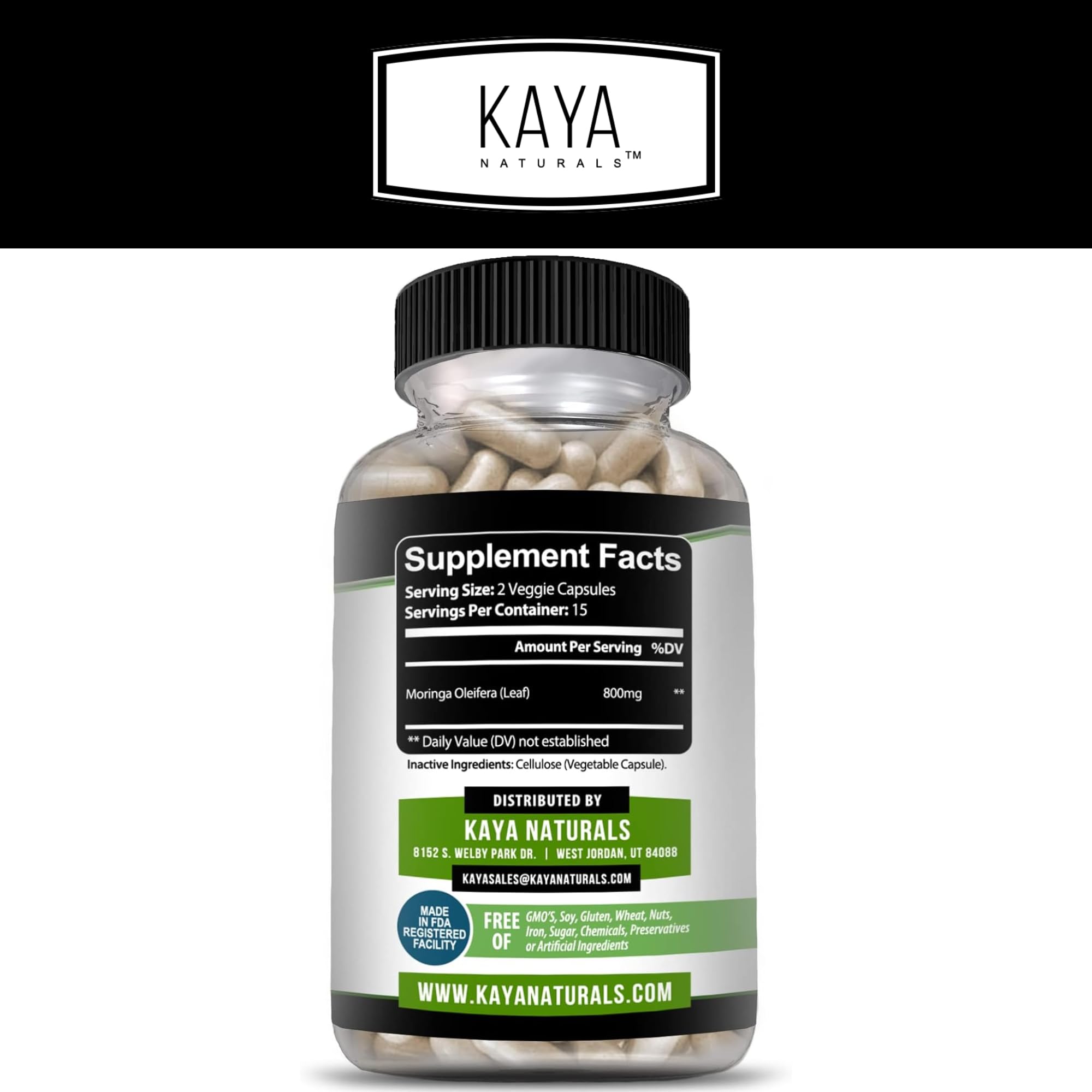 Kaya Naturals Moringa Leaf Extract - Complete Greens Superfood Supplement - Pure Miracle Tree Moringa - Boost Energy Naturally - Nutrient Dense Vitamins for Adult - 30 Veggie Count