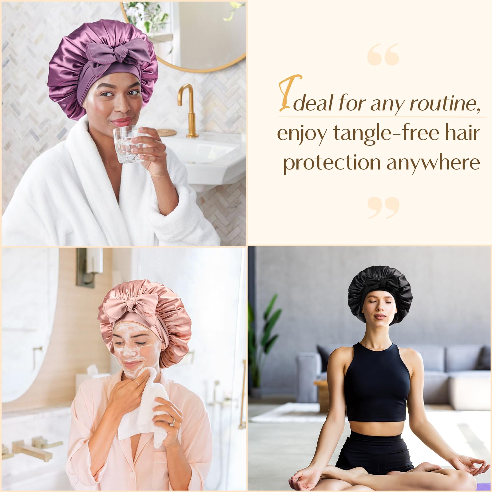 YANIBEST Silk Bonnet for Sleeping Women, Satin Hair Bonnet with Tie Band, Night Sleep Cap Wrap for All Hair Types Purple