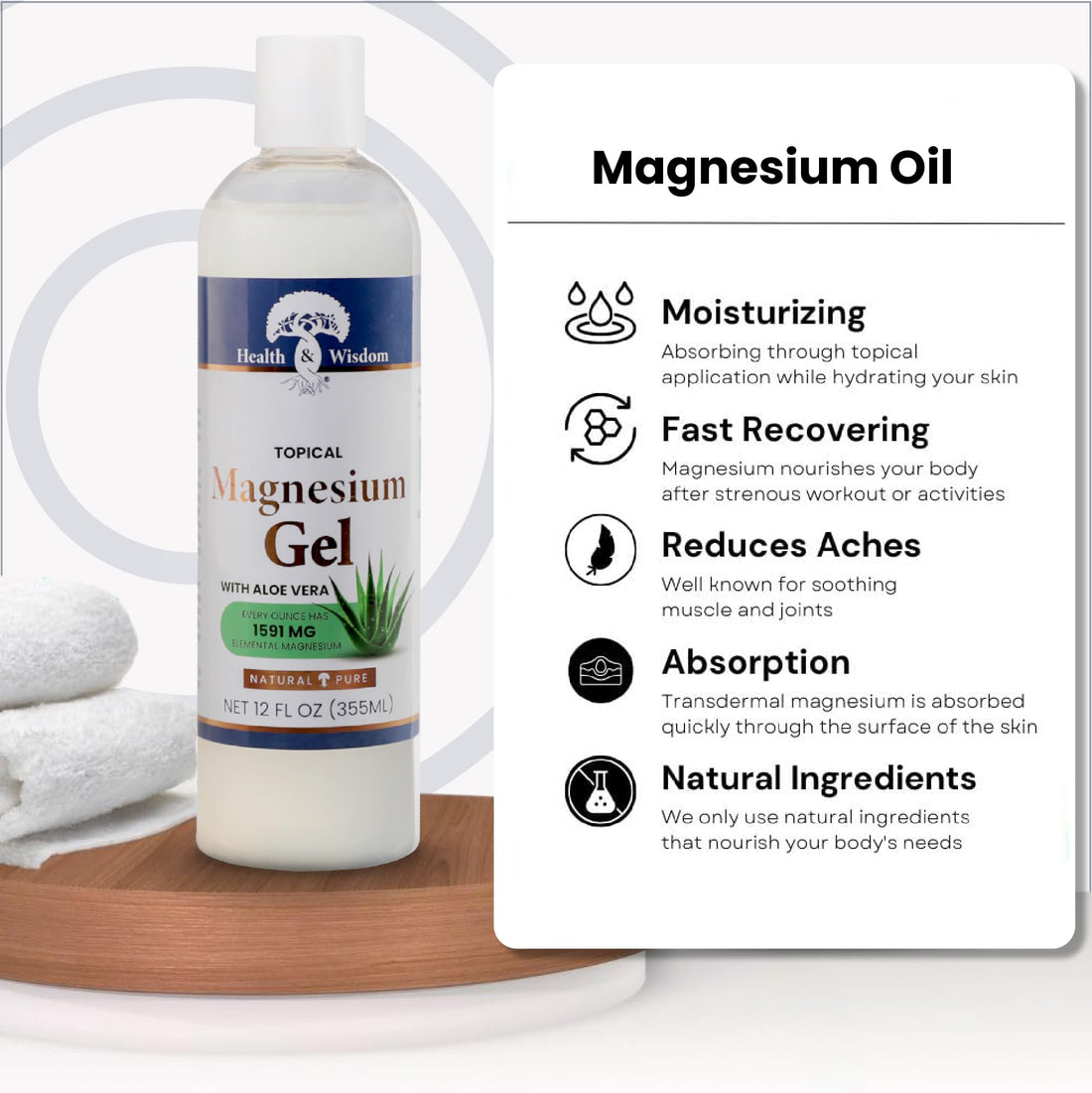 Health and Wisdom Inc. Magnesium Gel with Aloe Vera -- 12 fl oz