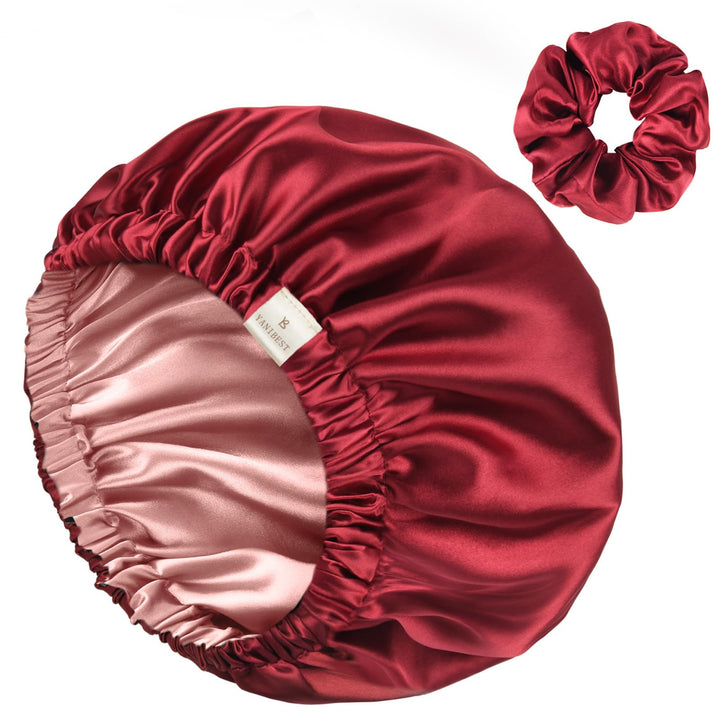 YANIBEST Adjustable Silk Bonnet Double Layer Satin Bonnet Hair Bonnet for Sleeping Bonnets for Women Hats Curly Natural Hair, Burgundy
