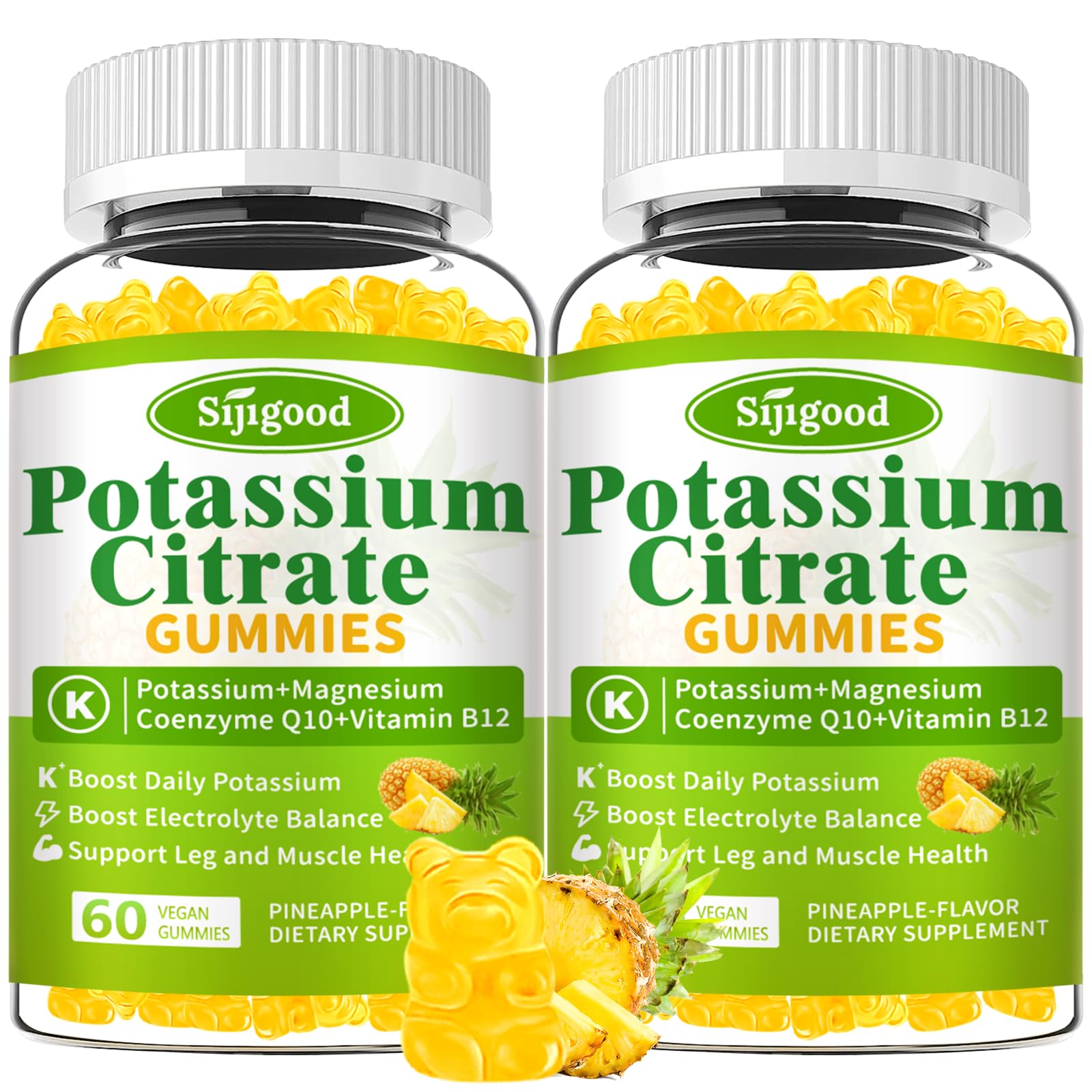 2 Pack Potassium Citrate Gummies – High Potency Potassium Supplement for Muscle Health, Leg Cramp Relief, Electrolyte Balance – Vegan, Non-GMO, Gluten-Free, Pineapple Flavor, 120 Count