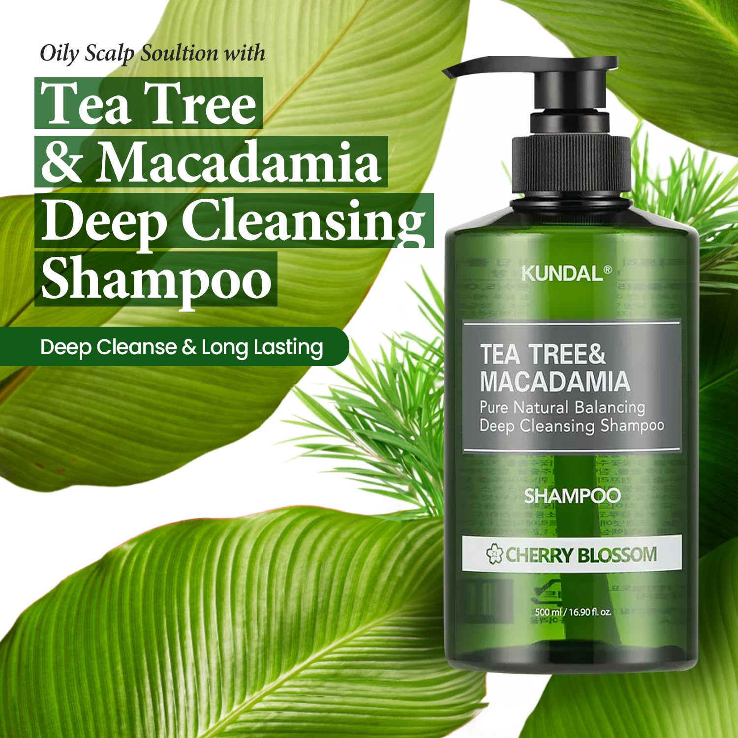 KUNDAL Tea Tree & Macadamia Deep Cleansing Shampoo [Jasmine Woody] - Korean Hair Care, Scalp Care, Tea Tree extract, For All hair Types 10.14fl oz (pack of 1)