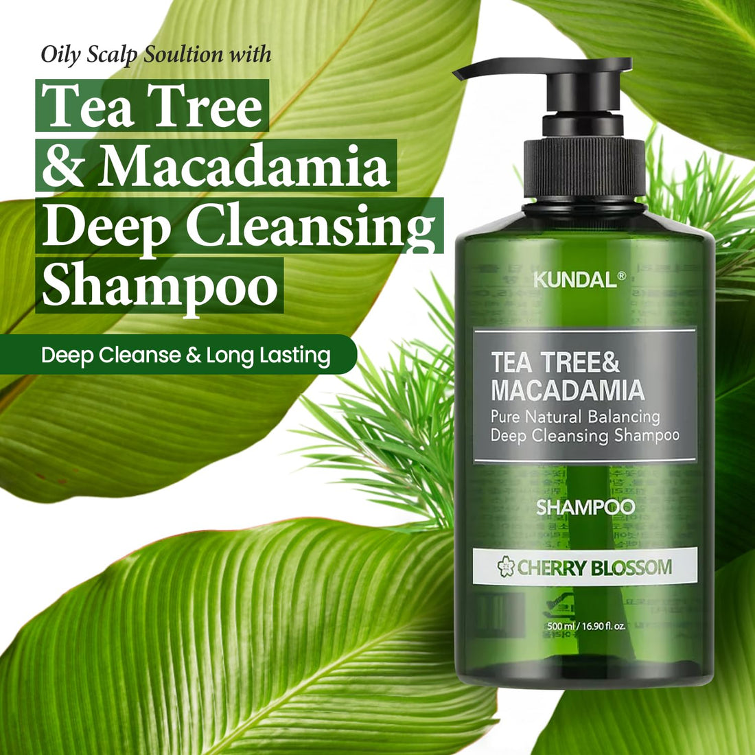 KUNDAL Tea Tree & Macadamia Deep Cleansing Shampoo [Jasmine Woody] - Korean Hair Care, Scalp Care, Tea Tree extract, For All hair Types 10.14fl oz (pack of 1)