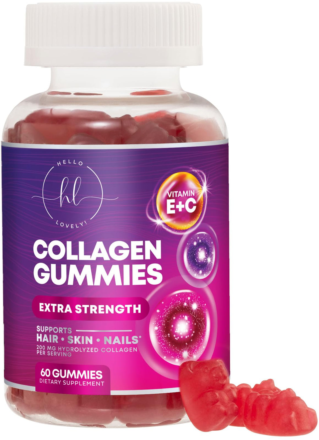 Collagen Peptides for Women - Collagen Gummy with Biotin for Hair, Skin, Nail, Bone & Joint Support, Extra Strength Hydrolyzed Collagen Peptides Supplement for Women & Men, Non-GMO - 60 Gummies