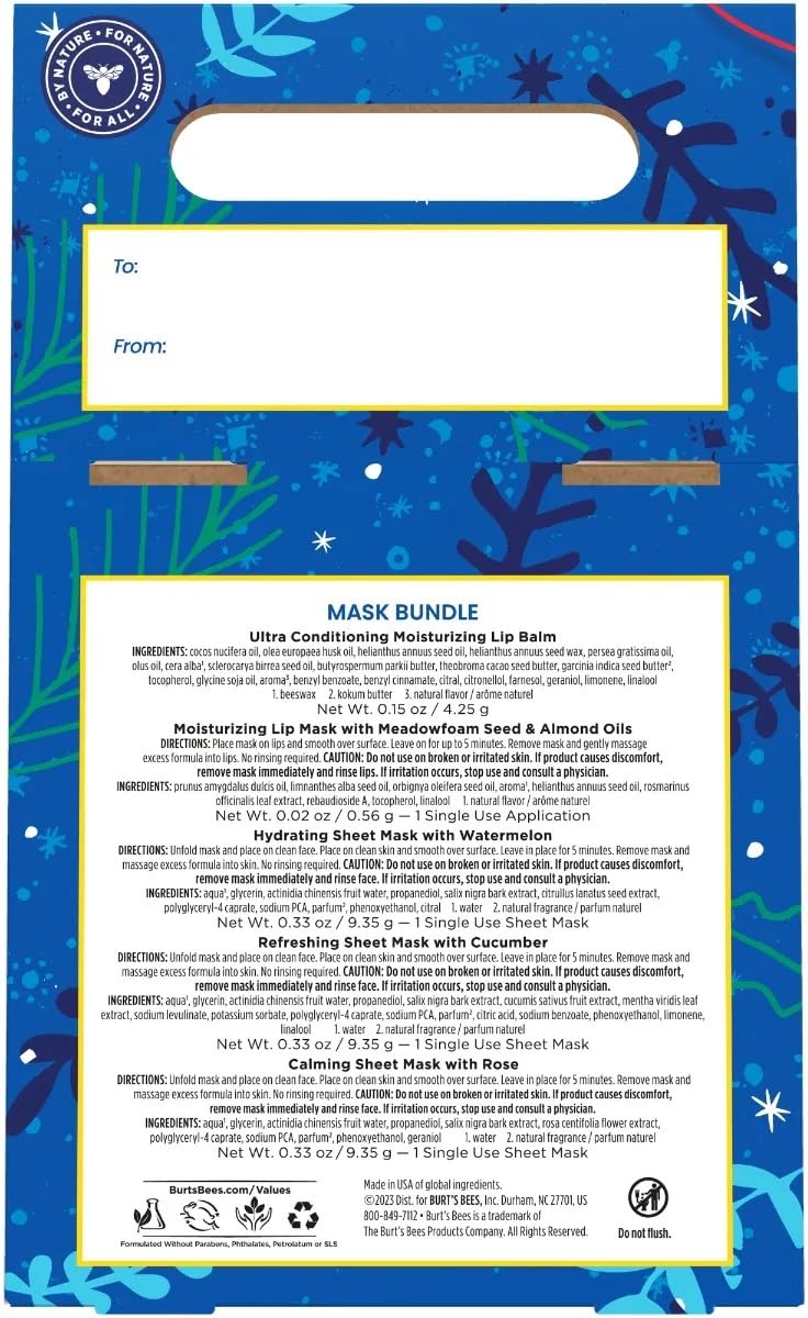 Burt's Bees Mask Bundle: Lip Balm, Lip Mask and Face Sheet Mask Gift Set, 5 Pieces, Rose