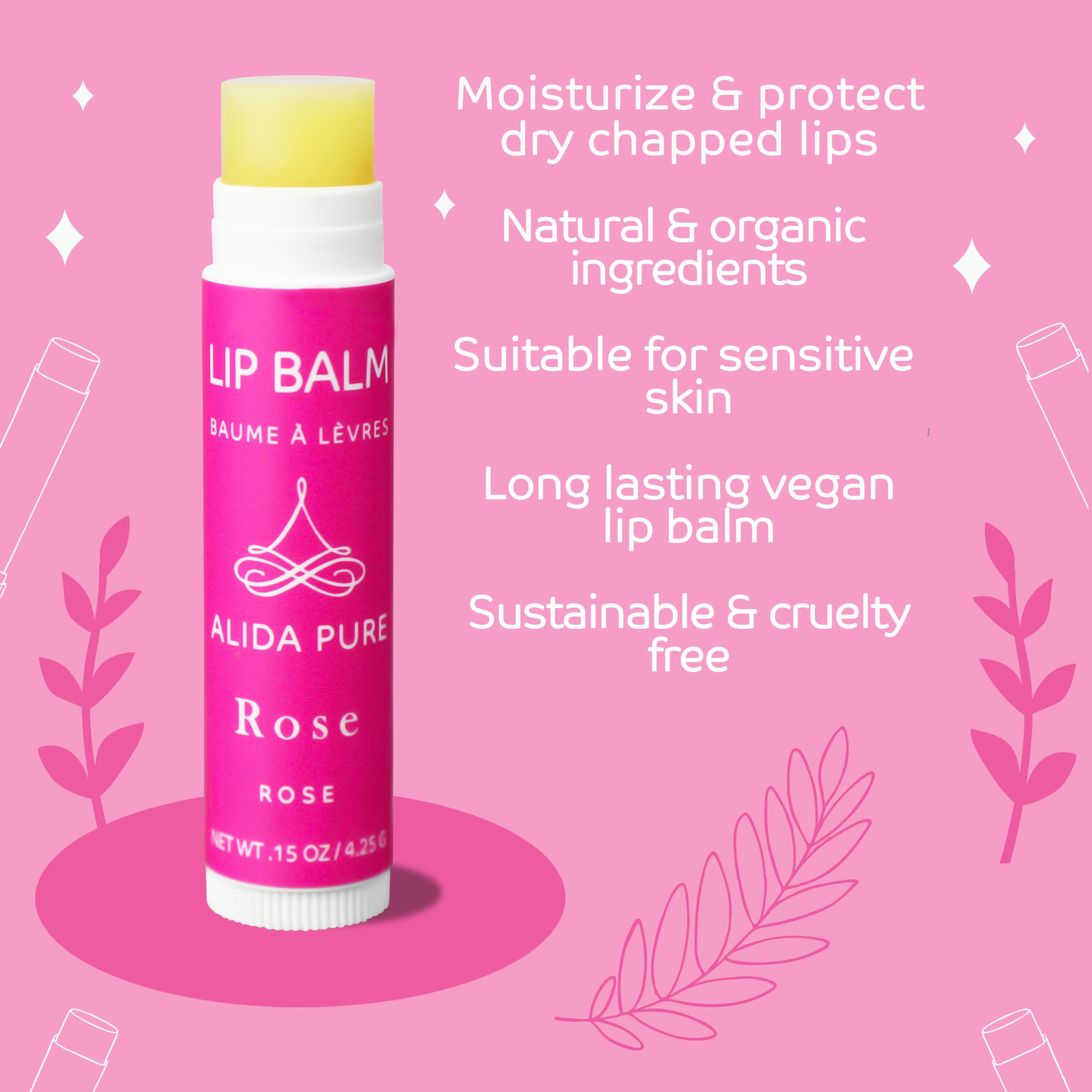 PURE + SIMPLE ROSE LIP BALM COLLECTION, VEGAN, SET OF 5 TUBES