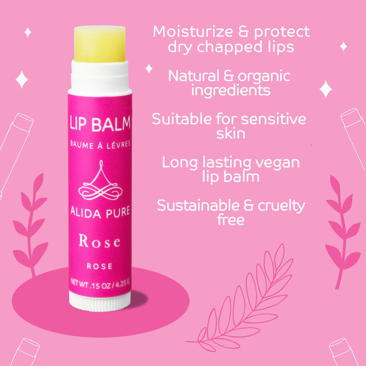 PURE + SIMPLE ROSE LIP BALM COLLECTION, VEGAN, SET OF 5 TUBES