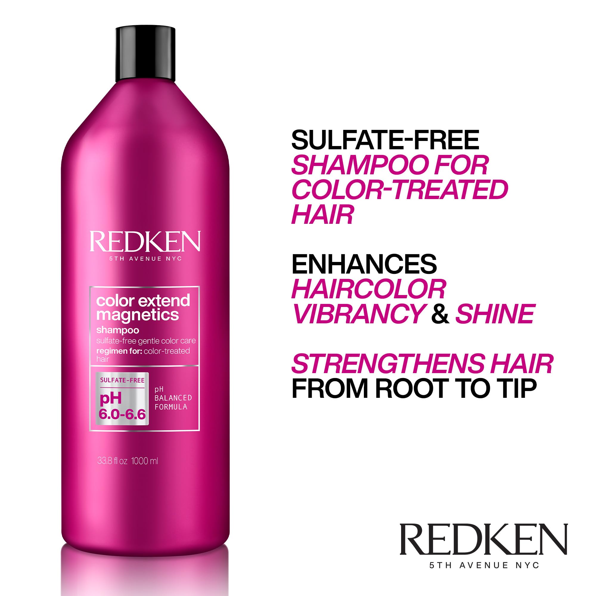 Redken Color Extend Magnetics Shampoo | For Color-Treated Hair | Gently Cleanses & Protects Color | With Amino Acid | Sulfate-Free | 33.8 Fl Oz