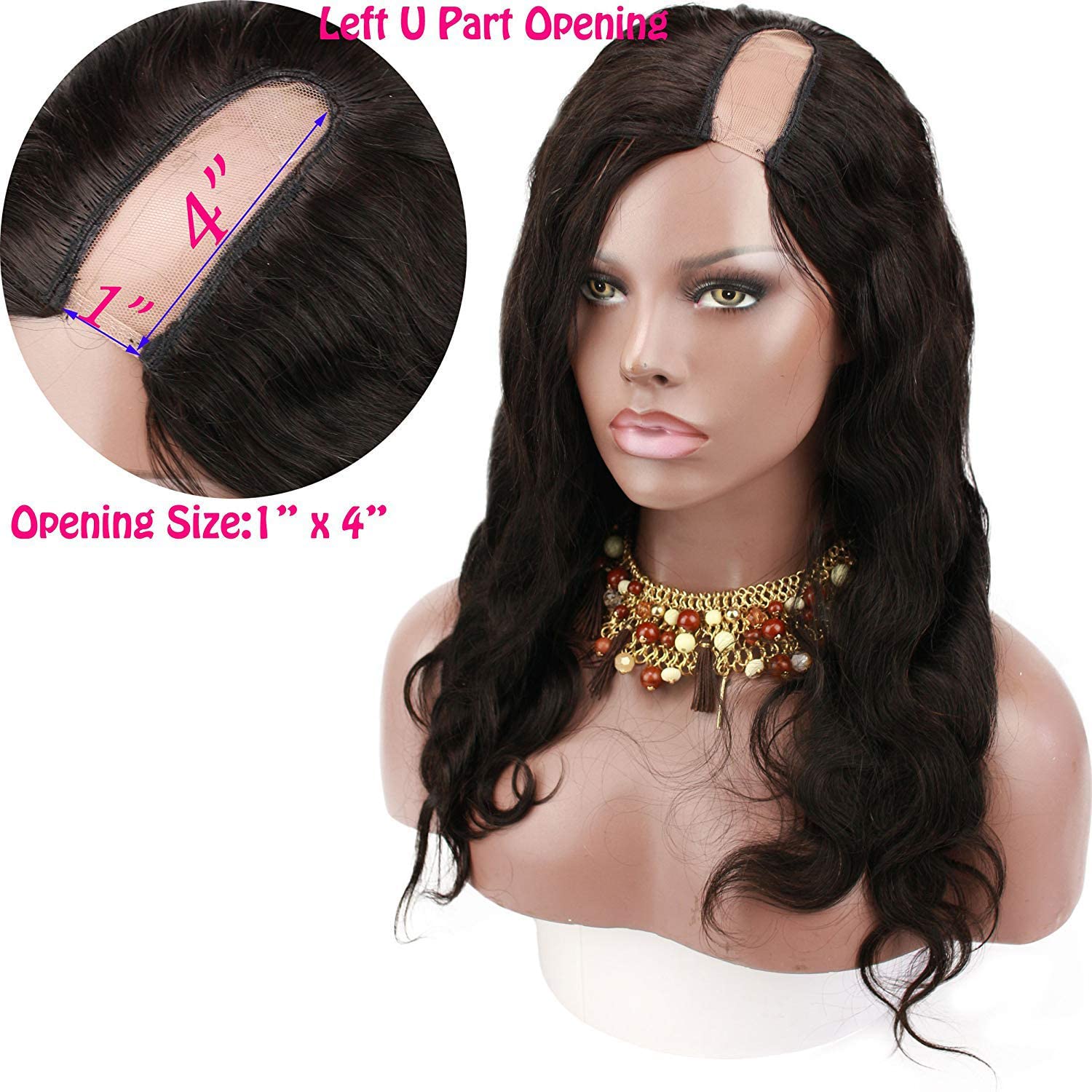 Rossy&Nancy 7A U Part Wig 100% Brazilian Remy Human Hair Body Wavy Free Part Natural Black Color 130% Density for Women 14inch by Rossy&Nancy