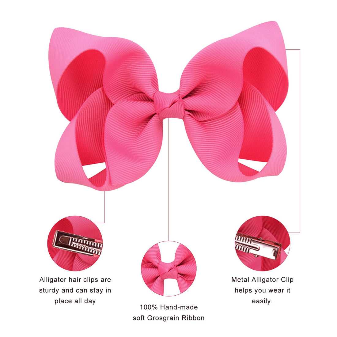 DEEKA 16 PCS 4 Hand-made Hair Bow Grosgrain Ribbon Solid Color Hair Bow Alligator Clips Hair Accessories for Little Teen Toddler Girls -Hot Pink
