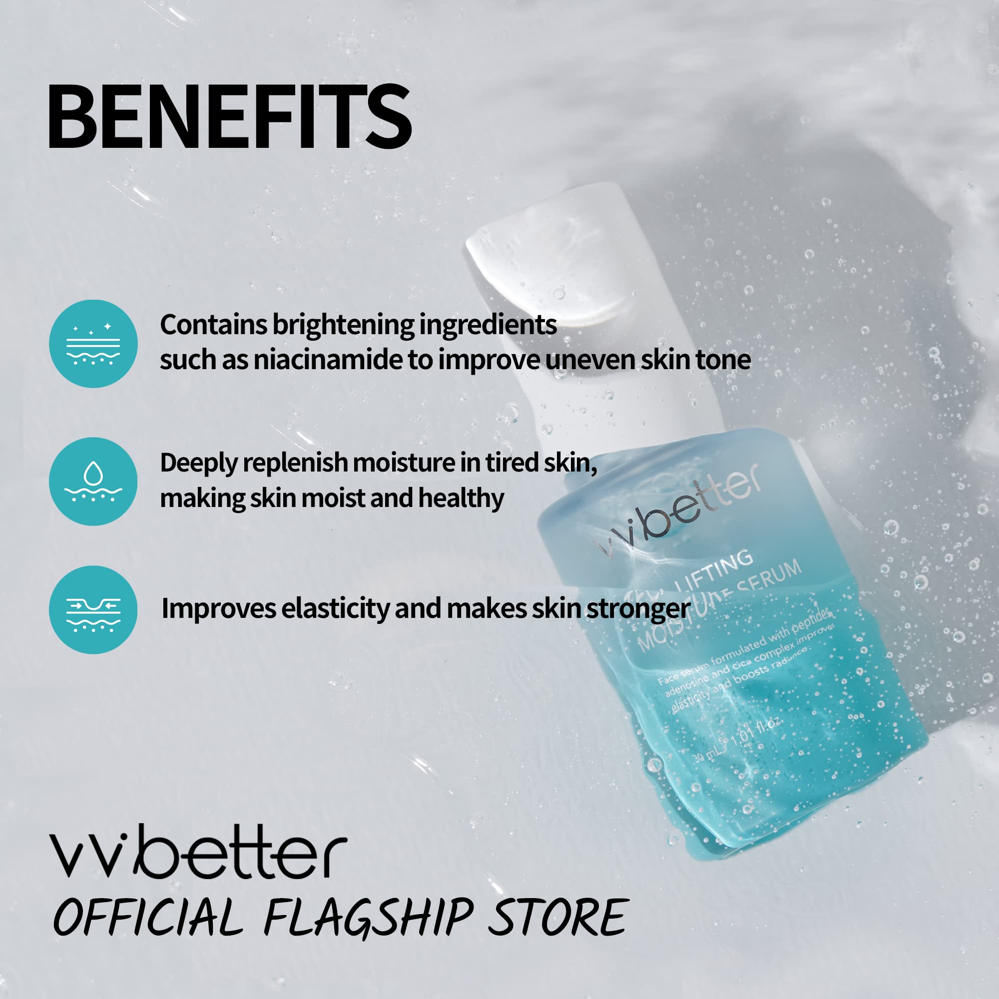 VVBETTER Centella Asiatica Lifting Serum for Face with Peptides, Niacinamide and Hyaluronic Acid, Hydrating & Brightening Korean Skincare, Glow & Plump Effect, for Sensitive Skin 1.01 fl. Oz