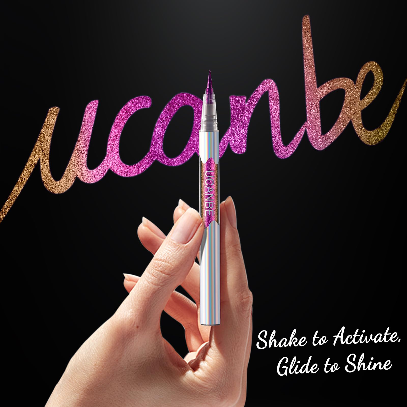 UCANBE Chameleon Liquid Eyeliner - Purple Yellow, Multi-Chrome Metallic Shift, Waterproof Glitter Eyeliner with Soft Fine Tip for Multi-Dimensional Eye Looks