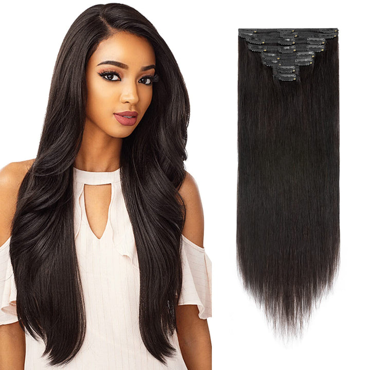Double Weft 100% Remy Human Hair Clip in Extensions 10''-22'' Grade 7A Quality Full Head Thick Long Soft Silky Straight 8pcs 18clips for Women Beauty (14 / 14 inch 120g ,#1B Natural Black)