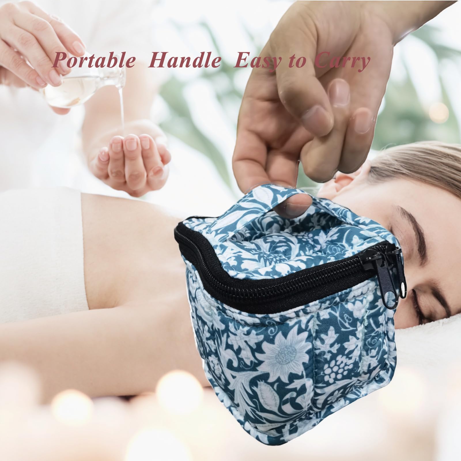 9 Bottles Essential Oil Carrying Case Shockproof Essential Oils Organizer Travel Bag Suitable for 5ml,10ml,15ml Bottles or 10ml Roller Bottles with Portable Handle and Double Zipper (Aqua Green)