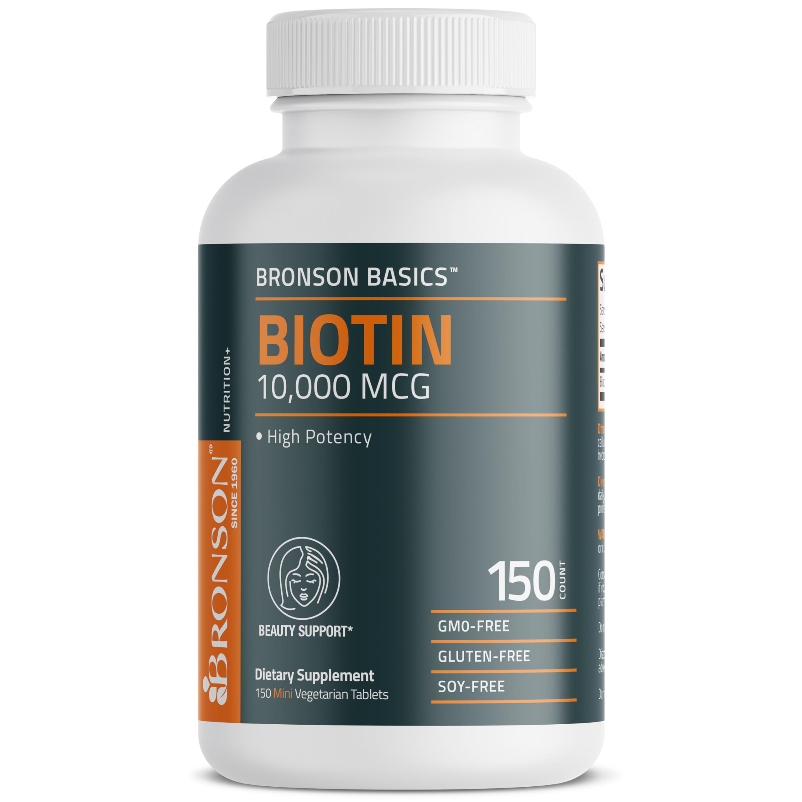 Bronson Biotin 10,000mcg, Supports Healthy Hair, Skin and Nails, Vegetarian, Non-GMO, 150 Tablets