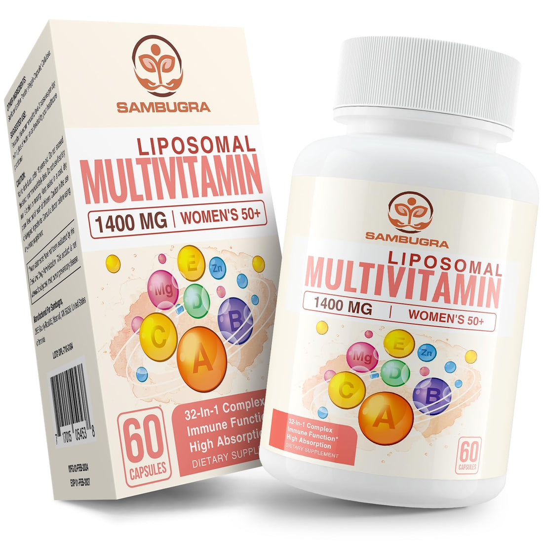 Liposomal Multivitamin for Women 50+ - Women Daily Multivitamin with 32 Ingredients, CoQ10, Vitamins C, B, D, E for Cardiovascular & Bone Health Support - Iron-Free (60 Capsules)