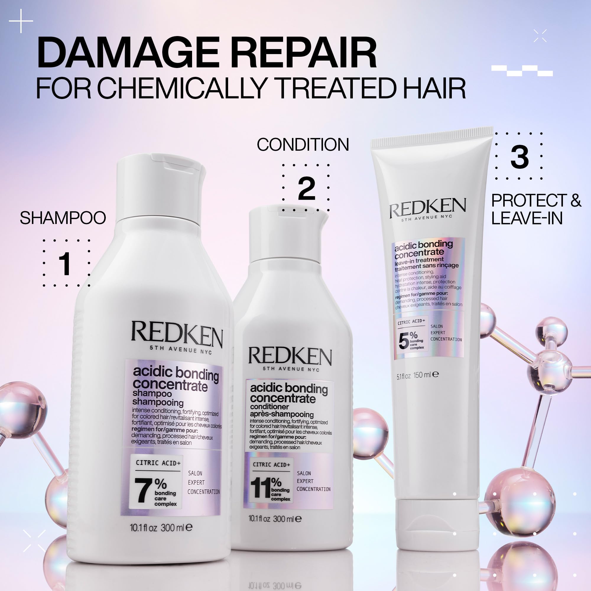 Redken Bonding Shampoo for Damaged Hair Repair | Acidic Bonding Concentrate | For All Hair Types |10.1 Fl Ounce