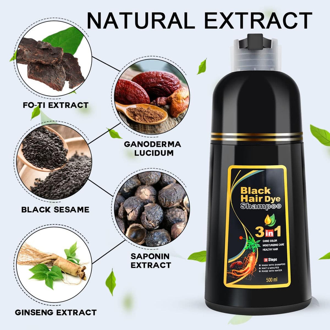 cosmpro Black Hair Dye Shampoo 3 in 1 for Women/Men for Gray Coverage Instant Hair Color Shampoo Natural Herbal Semi Permanent Champu Para Cana