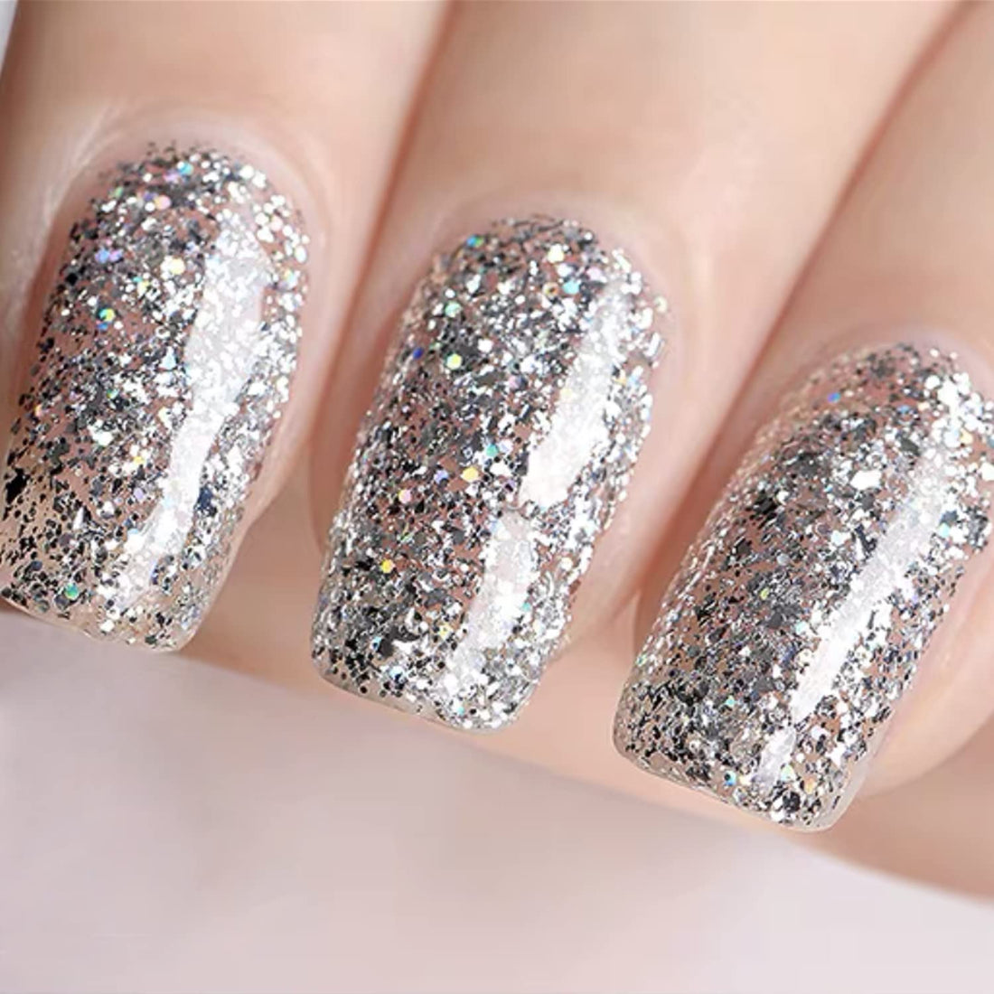 Vishine Long-Lasting Shiny Color Soak Off UV LED Manicure Lacquer Gel Nail Polish (1853-Glitter Silver)