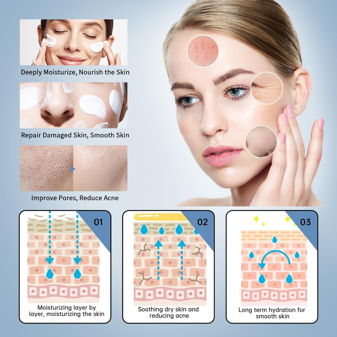 MIZEEYE Hyaluronic Acid Moisturizer For Face, 3.52 oz / 100ML Hyaluronic Acid Cream For Dry & Sensitive Skin, Moisturizing Face Cream For Daily.