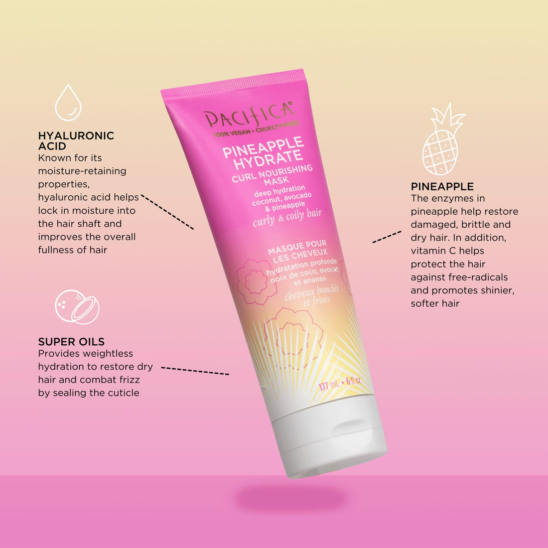 Pacifica Beauty Pineapple Hydrate Curl Nourishing Hair Mask, 6 Fluid Ounce